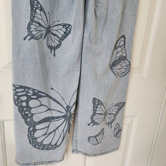 Shein Butterfly Print Light Wash Wide-Leg Jeans Boho Fairy Cottagecore Cute - Picture 6 of 11